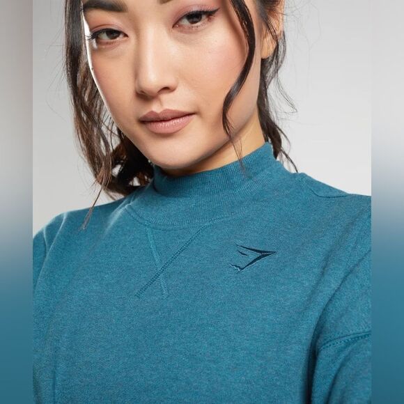 Gymshark Rest Day Crewneck Sweatshirt Cropped Pullover Steel Blue Marl | M - Picture 9 of 9